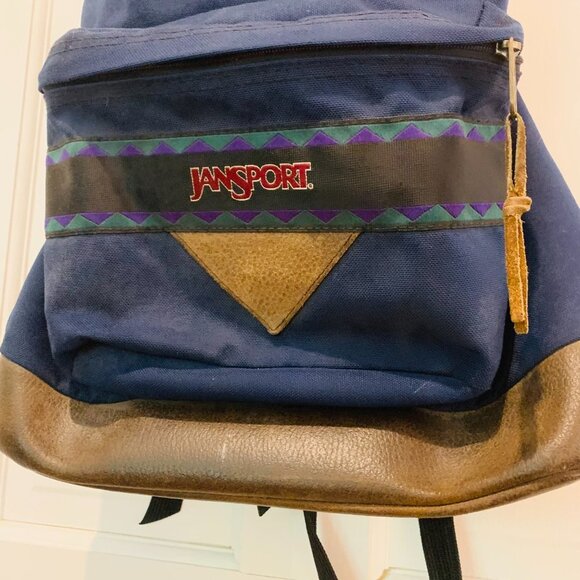 Vintage JanSport Southwest Geometric Pattern Bag BACKPACK Leather 90's 1990 - Picture 4 of 13